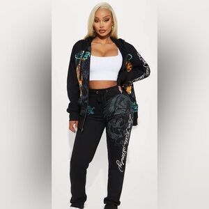 Ed Hardy Women's Wide Leg Sweatpants Love Kills Slow Skull Heart